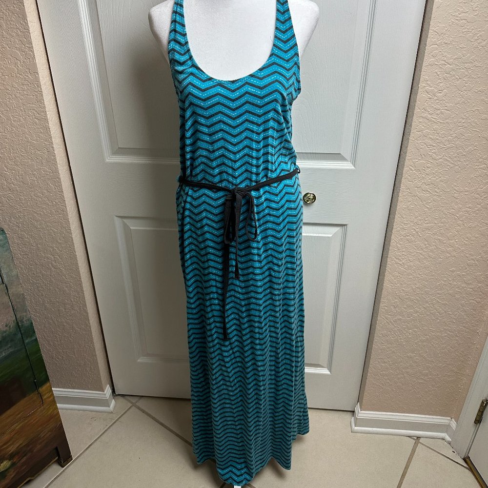 Vans Women's Long Summer Dress Classic Black and Teal Line Motif Size M